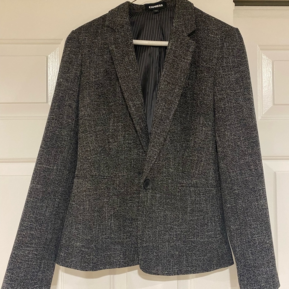 Express Light Black/ Grey Tweed Suit Jacket
